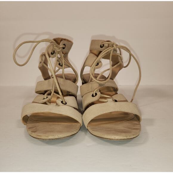 CROWN VINTAGE Domonte Sandal Women 9 Cream Suede Gladiator Chunky Heel Tie Ankle - Picture 6 of 12